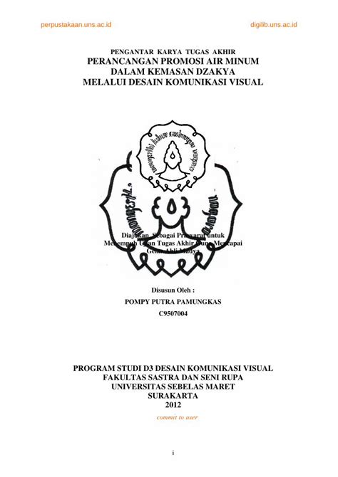 Pdf Pengantar Karya Tugas Akhir Perancangan Promosi Air