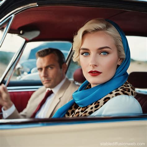 Blond Lady And Blue Haired Man In Fast Moving Car Lichtenstein Style