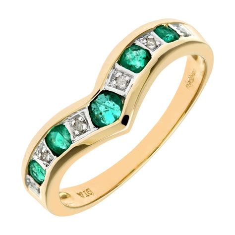 9ct Yellow Gold Emerald Diamond Wishbone Ring Buy Online Free