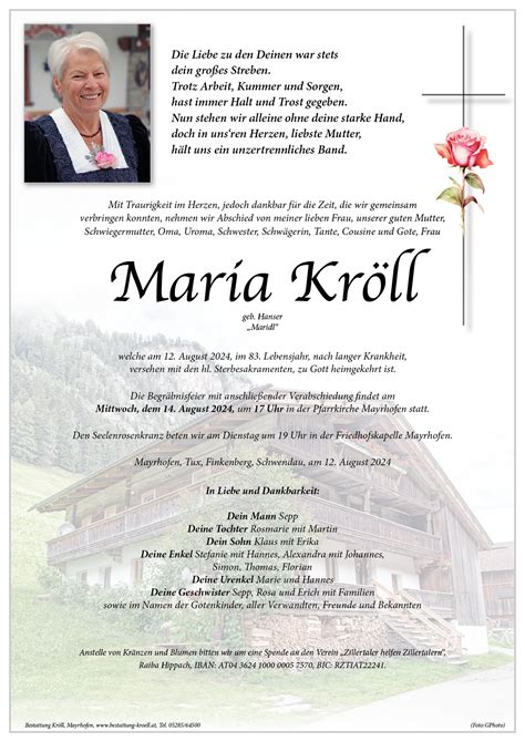 Maria Kröll Kuratorium Bestattung