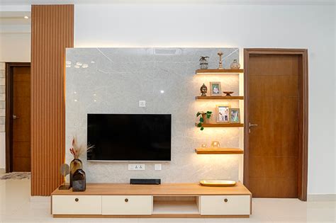 contemporary tv unit design  floating storage  suede finish