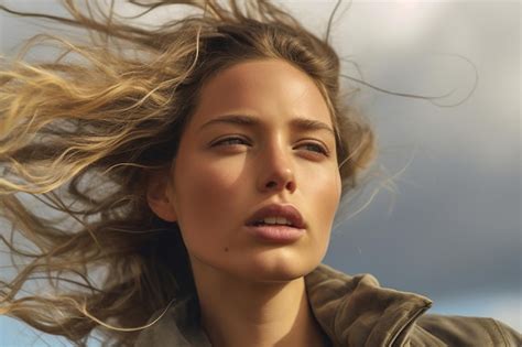 Premium Ai Image A Woman With Her Hair Blowing In The Wind