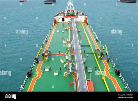 Aerial View Of The Bow Of A Chemical Tanker Industrial Fuel Tanker