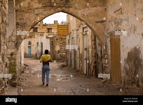 Africa, Eritrea, Massawa, Old Town, building materials shop amongst ...