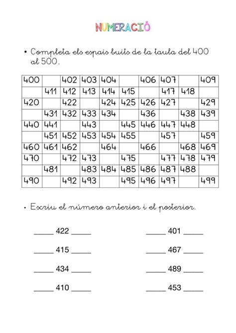 Numeració exercise for 2n primària Ejercicios de calculo Actividades