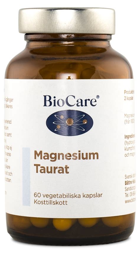 Biocare Magnesium Taurat Magnesium Taurin Svenskt Kosttillskott