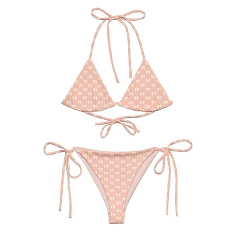 Coquette Bow String Bikini Swimsuit Soft Peach Retro Look Eco