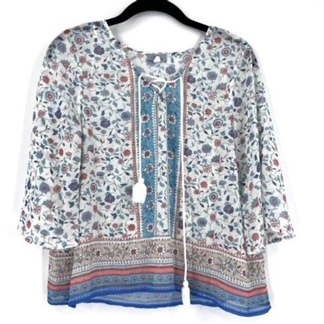 Abbeline Tops Abbilene Bohemianflowy Mixed Print Peasant Blouse Small Cottagecorefloral