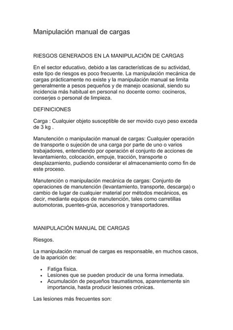 Manipulaci N Manual De Cargas Docx