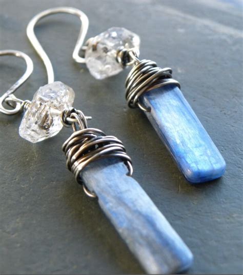 Handcrafted Sterling Silver Blue Kyanite Herkimer Diamond Wire Wrapped