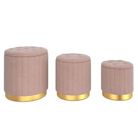 Nspire 3pc Velvet Storage Ottoman Set Blush The Home Depot Canada