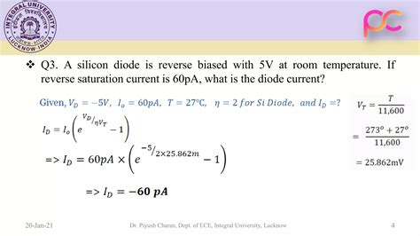 Unit Numerical Problems On Pn Junction Diode Ppt