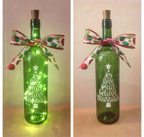 Christmas Green Wine Bottle With Lights Christmas Wine Bottle Wine