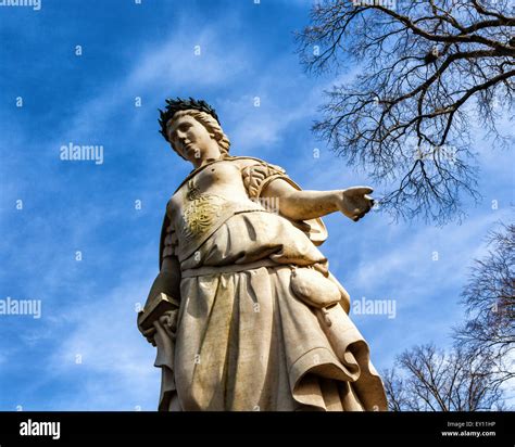 Berlin, Wannsee - Borussia sculpture in Park next to lake represents a ...