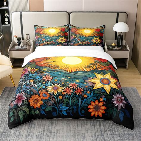 Yst Vintage Floral Cotton Duvet Cover Watercolor Sun Comforter