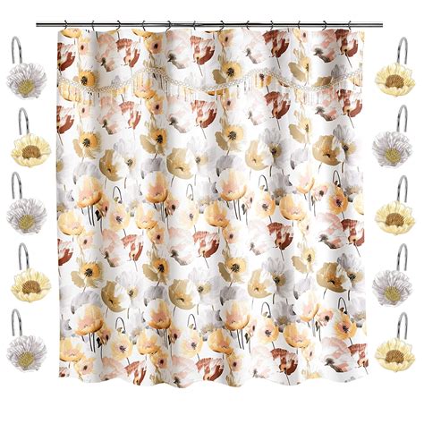 Zahari Home Pc Poppy Fields Bathroom Shower Curtain Set Yellow Shower