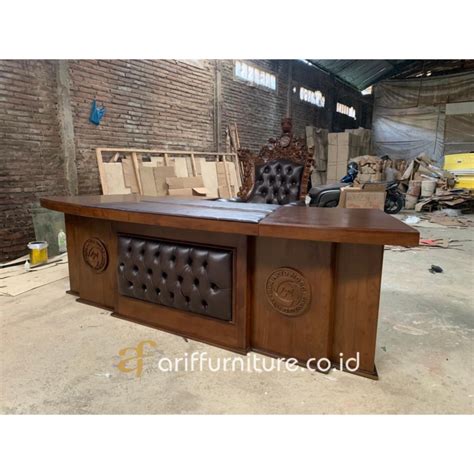 Set Meja Kantor Direktur Kayu Jati Elegant Mewah Toko Furniture