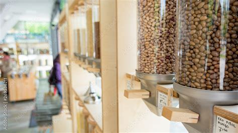 Dispensers for bulk shopping with various healthy ingredients encouraging zero waste lifestyle ...