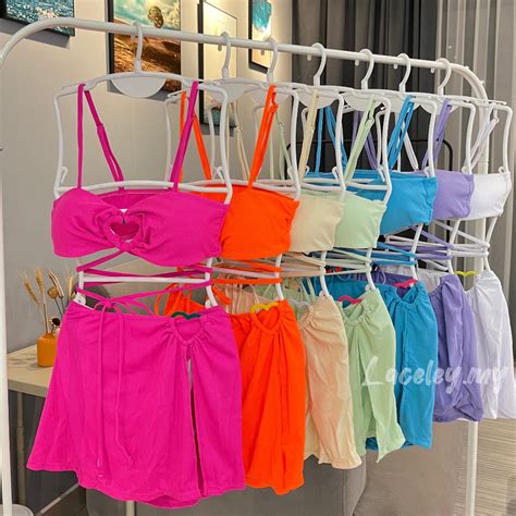 READY STOCK 3PCS Hot Asian Style Love Shape Design Summer Swimsuit Woman Swimwear Bikini Set