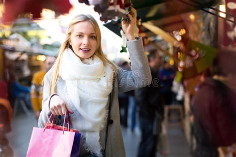 Blonde Buying Mistletoe Stock Photo Image Of Mistletoe 63316906