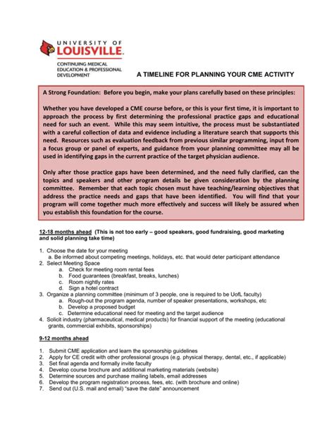 A TIMELINE FOR PLANNING YOUR CME ACTIVITY