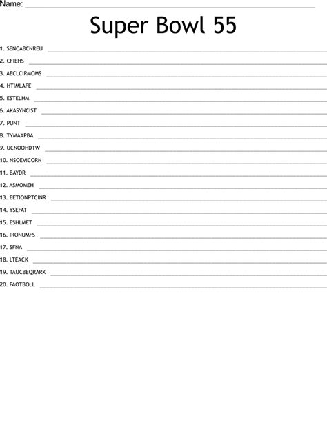 Super Bowl 55 Word Scramble Wordmint