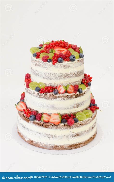 Naked Cake With Various Fruits Stock Image Image Of Blueberries Sweet
