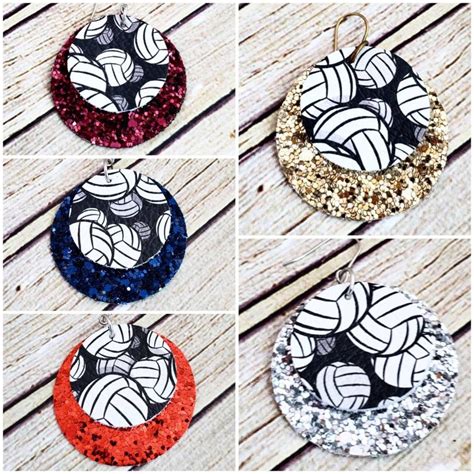 Leather Volleyball Earrings Volleyball Jewelry Glitter Etsy