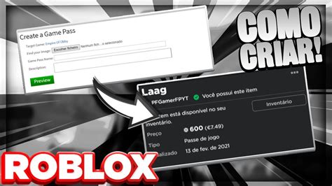 Como Criar Game Pass No Roblox Youtube