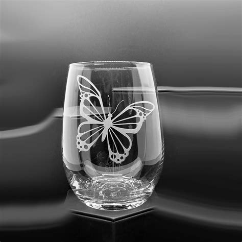 Etched Stemless Wine Glass Butterfly V1 20 5oz Native Inspired Etsy