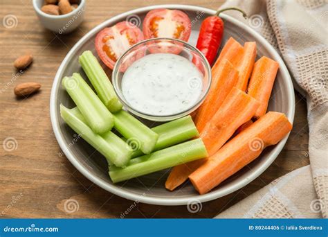 Vegetarian Healthy Snacks Vegetable Snack Carrots Celery Tom Stock