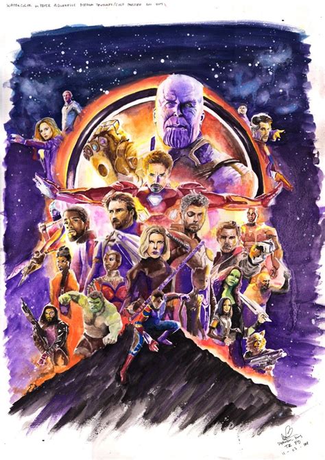 Hand Drawn Watercolor Drawing For Marvel S Avengers Infinity War Poster