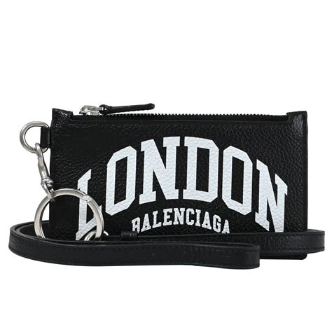 Balenciaga 巴黎世家 London印花斜背頸掛牛皮證件零錢包黑 Pchome 24h購物