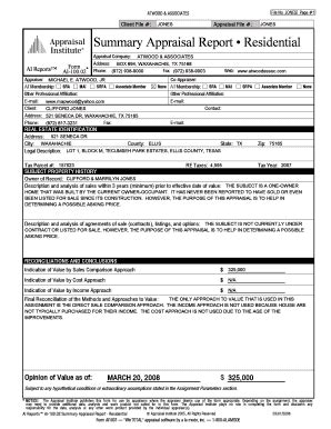 Fillable Online Jones Jones Summary Appraisal Report Residential Fax