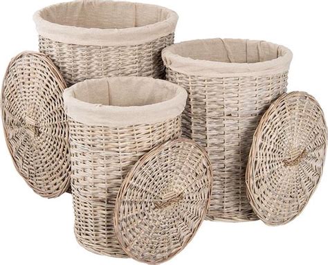 Opbergmanden Set van 3 Ø 47 56 cm Grijs Rotan Rond Mand Opbergmand