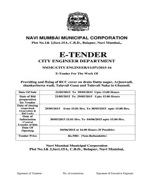 Fillable Online Nmmc Maharashtra Etenders B 117 15 16 Doc Nmmc