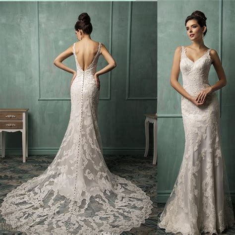 Discount High Quality Lace Applique V Neck Sexy Backless Wedding