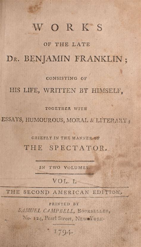 Works Of The Late Dr Benjamin Franklin Consisting Of His Life