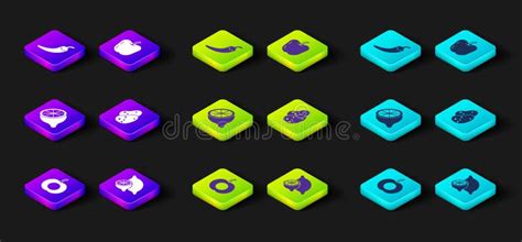 Set Peach Fruit Lemon Potato Apple And Hot Chili Pepper Pod Icon Vector Stock Vector