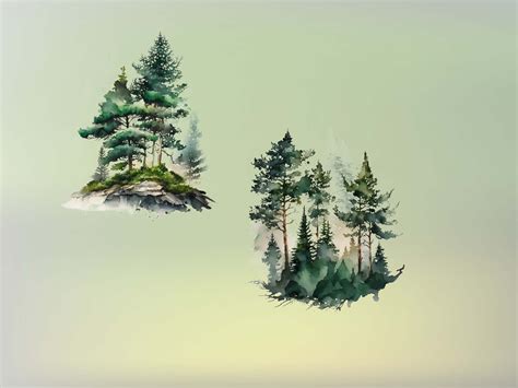 Watercolor Forest Tree Clipart 20 Pine Tree Png Woodland Tree Forest Landscape Watercolor