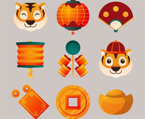 Year Of The Tiger Icon Set Vector Art & Graphics | freevector.com