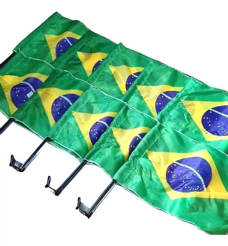 Kit 10 Bandeiras Do Brasil Vidro Carro Copa Haste