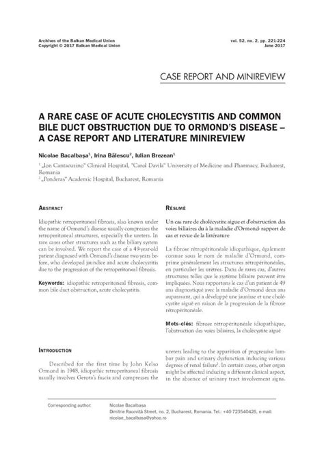 Pdf A Rare Case Of Acute Cholecystitis And Common Bile L