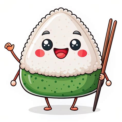 Cute Onigiri Sushi Cartoon Vector Icon Illustration Food Object Icon