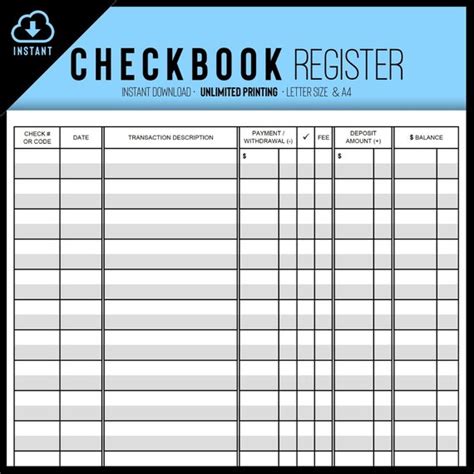 Checkbook Register Printable Transaction Register Pdf Etsy