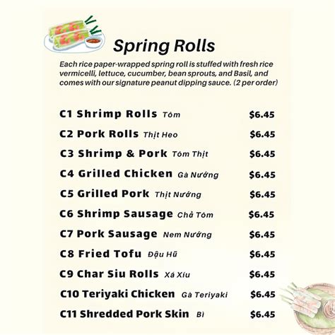 Menu Wrap N Roll Vietnamese Albuquerque Nm