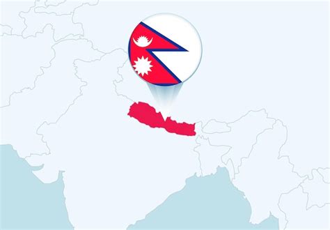 Premium Vector Asia With Selected Nepal Map And Nepal Flag Icon