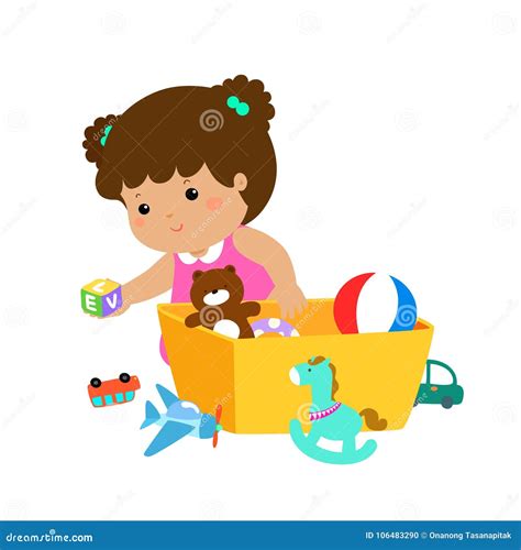 Illustration Of Kid Girl Storing Toys Stock Vector Illustration Of