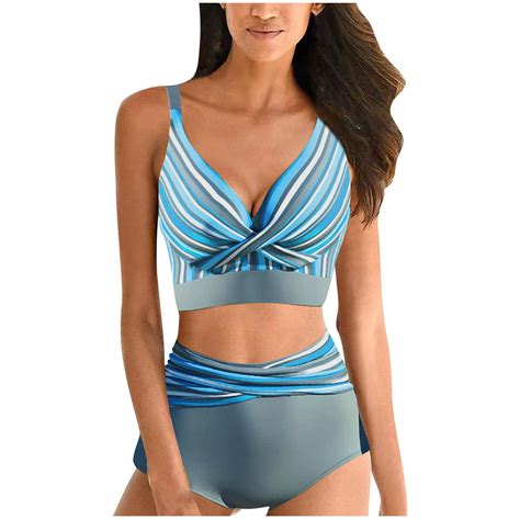 Usnsm Sexy Women Swimsuit Two Piece Bikini Set V Neck Ruched Bikini Top