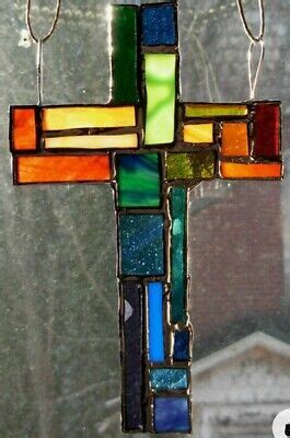 UPLIFTING RAINBOW RELIGOUS CROSS Handmade Authentic Stained Glass